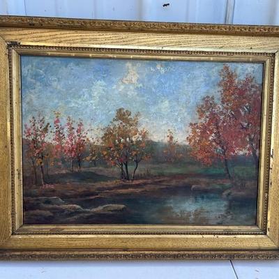 Superb Oil on Masonite Fall Landscape Signed lower right G D 'Andre. 