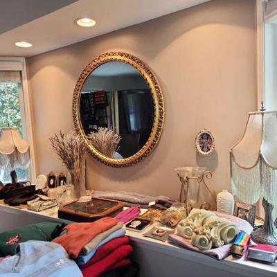 Scarves, lamps, 
(Mirror not for sale) 