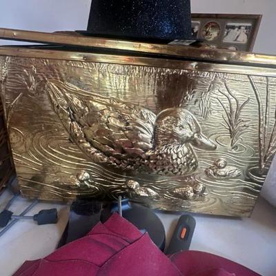 Fireplace Box - brass duck & duckling 