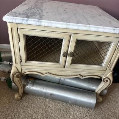 French-style shabby chic side table with marble top