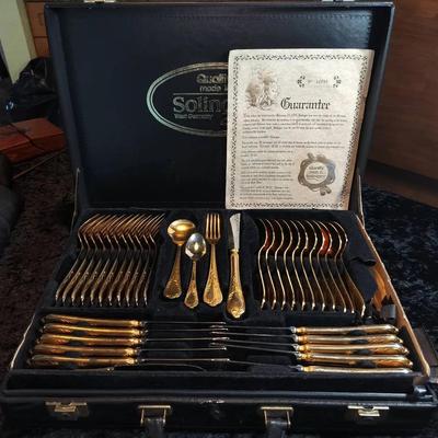 23/24K Gold-Plated Solingen West Germany 72-Piece 18/10 Stainless Flatware Set with Case