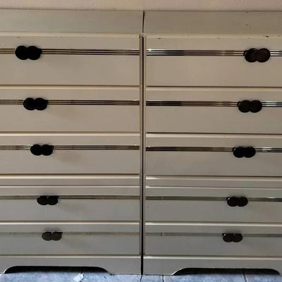 Pair Of White 5 Drawer Vintage Chest Of Drawers