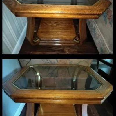 Wooden Glass Top Vintage Side Table Pair