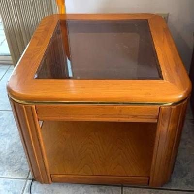 Pair of Wood & Glass Two-Tiered Side Tables