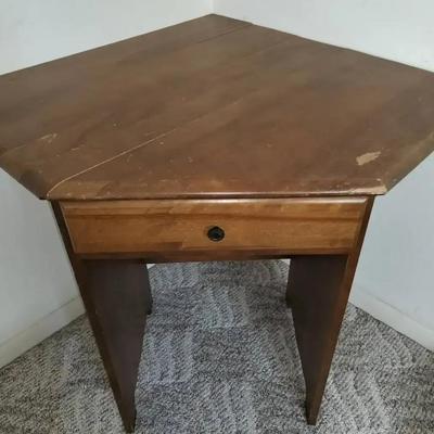 Mid-Century Wooden Corner Desk with Drawer