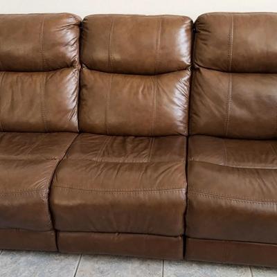 Brown Leather Power Recliner Sofa