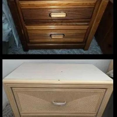 Postmodern Pencil Reed Nightstand by Lea Furniture + Vintage Wooden Nightstand