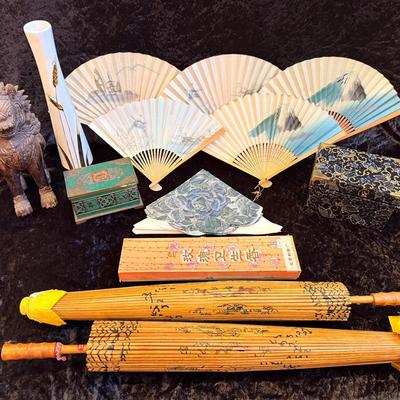 Asian Decor Collection – Parasol, Hand Fans, Boxes, Statue & Textile Art
