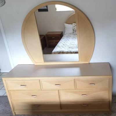 Postmodern Pencil Reed 7-Drawer Dresser with Mirror by Lea Furniture