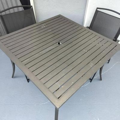 Outdoor Patio Umbrella Table + 2 Folding Chairs