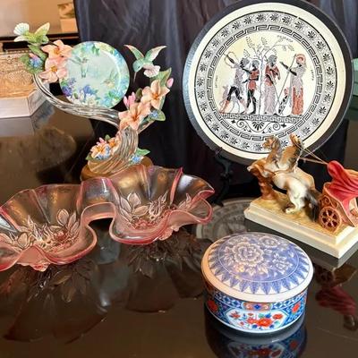 Tiffany & Co. Imari Porcelain Trinket Box, Mikasa Candy Dish, Lena Liu Hummingbird, Greek Chariot +