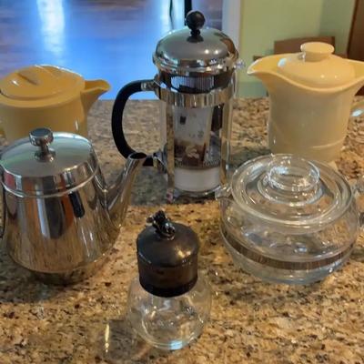 Vintage Coffee Lot: Pyrex Flameware / Flamex Glass Teapot, NEW Bodum Press, Carafes & Servers