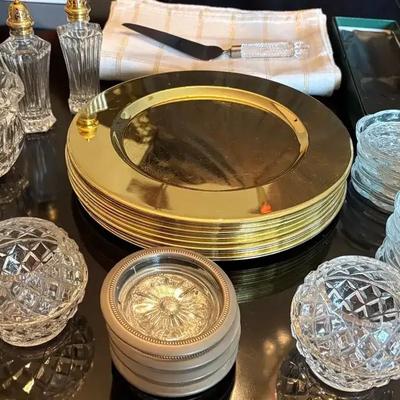 Elegant Dining In Gold-Tone And Sparkling Crystal Service Pieces