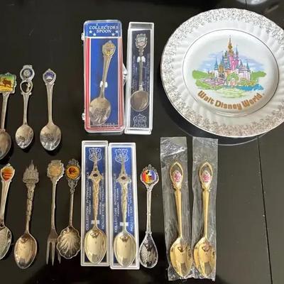 Lot of Vintage Collector Spoons from Around the World + Walt Disney World Commemorative Plate
