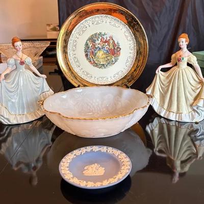 22k Crest Of Gold Sabin Warrented Collectors Plate + Porcelain Figurines, Decorative Plates & Bowls
