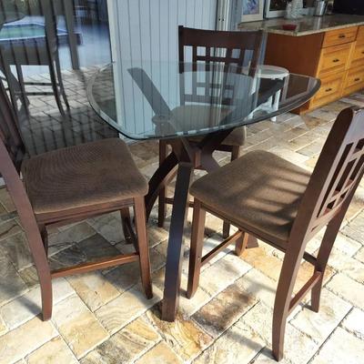 3-Seater Glass Top Wooden Dining Table w/ Chairs