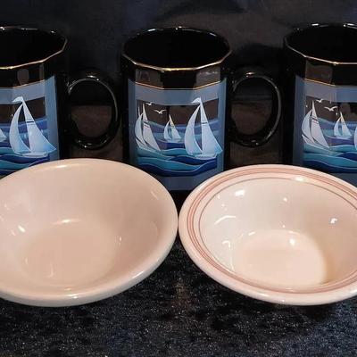 Otagiri Japanese Vintage Sailboat Mugs + Small Dishes By Royal Worcester, Corning Ware, & More