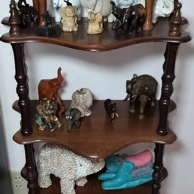 Elephant Vintage Decor Figure Assortment + 5 Tier Wooden Shelf