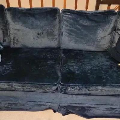 Crushed Blue Velvet Couch