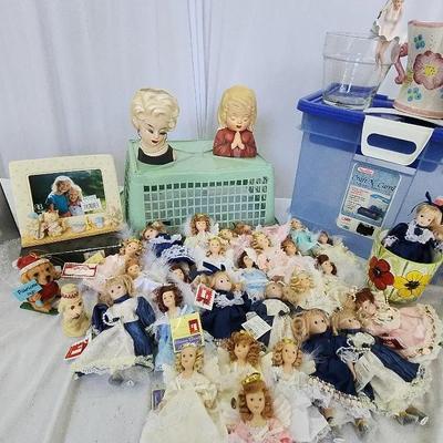 Porcelain Dolls, Marilyn Monroe Ornament, Vintage Inarco Lady Head, Boxes Of Clear Marbles