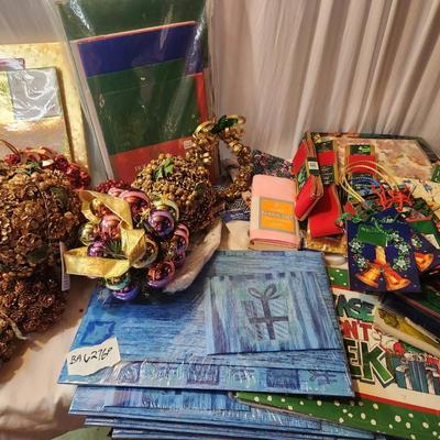 Assortment Of Gift Bags, Gift Boxes, Ornaments, Vintage Wrapping Paper, & Crafts 