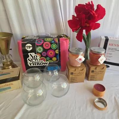 No Sew Fleece Throw, Candle, Candle Holders, Revlon Hair Dryer & Furniture Slides