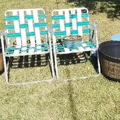 Vintage Lawn Chairs And Flower Pots 