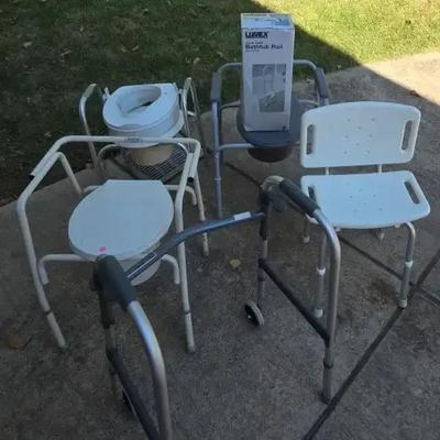 Bedside Commode, Walker,  Bathtub Rail, Shower Chair