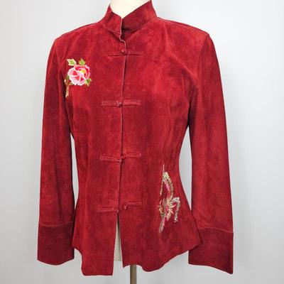 Lot #B105 - Brandon Thomas Red Embroidered Suede Jacket Women's Size Medium
