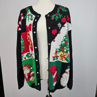 S Lot #B43 - Women's Size Medium Ugly Christmas Sweater Cardigan With Bells For Buttons