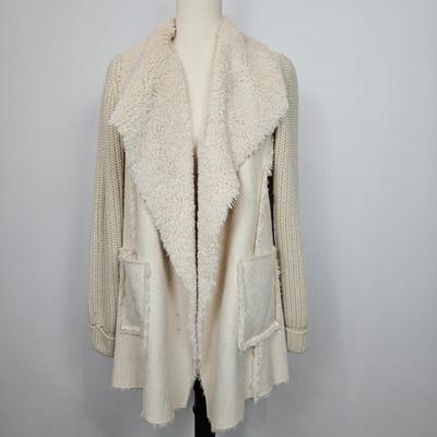 Lot #B93 - Cliche Women’s Open Cardigan/Sweater Jacket Cream Shearling Faux Fur Suede Size Small