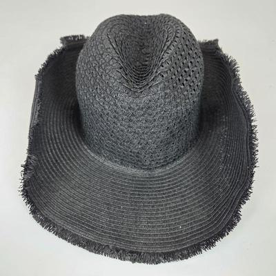 Lot #B150 - Black Raw Edge Wide Brim Rancher Sun Hat Convertible Edges
