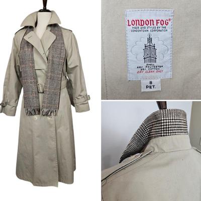 Lot #B75 - VTG New London Fog Tan Women's Trench Coat with a Scarf Size 8 Petite