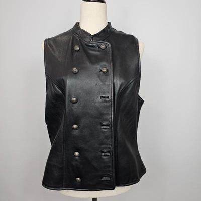 Lot #B64 - PRESTON & YORK Women's Medium Black Lambs Skin Motorcycle Button Up Vest