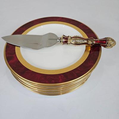 A Lot #B27 - Noritake Bone China Hemingway Plates & 2 Saints Cake Knife