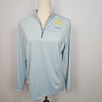 Lot #B121 - Jamie Sadock Sky Blue Yellow Detailed 1/4 Zip Stretchy Activewear Golf Top Women's Size Medium