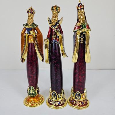 A Lot #B22 - Three Wise Men Magi Brass, Jeweled and Enameled 13" Heavy Figurines