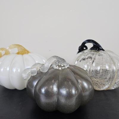 A Lot #B11 - Black, White, Silver & Gold Art Glass Pumpkin Sculptures
