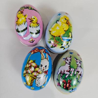 A Lot #B49 - Murray Allen & YDC Metal Tin Easter Eggs Lambs Squirrel Bunny Chicks Eggs Vintage 1980s