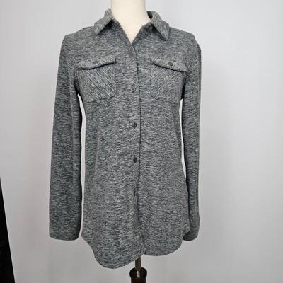 Lot #B70 - Eddie Bauer Women Grey Fleck Long Sleeve Button Down Fleece Shirt Small