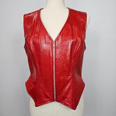 Lot #B65 - Vintage Vakko Red Leather Vest Made in USA Size Large