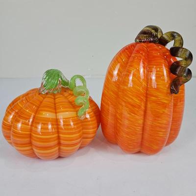 A Lot #B12 - Orange Art Glass Pumpkin Sculptures