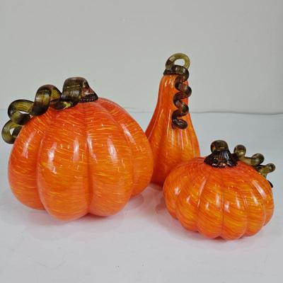 A Lot #B13 - Orange Art Glass Pumpkin Sculptures