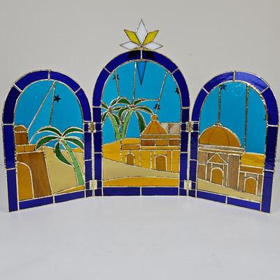 A Lot #B21 - Stained Glass Jerusalem Scene Triptych.