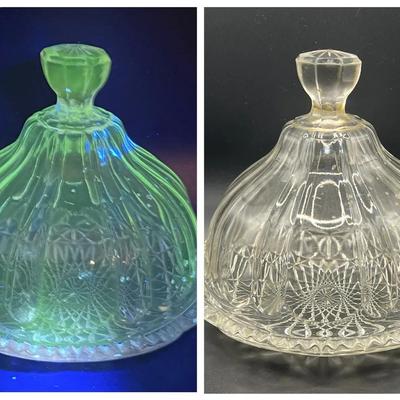 Glass Dome Butter Dish with Ultraviolet Green Glow
