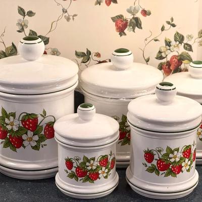 (5) Sears Roebuck "Strawberry Fields" ceramic canister