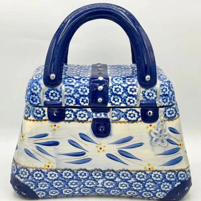 Ceramic Temp-tations by Tara Old World Yellow Floral Large Purse Cookie Jar (blue)
