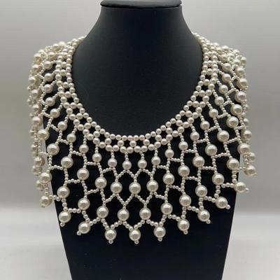 12”-Wide Elaborate Faux Pearl Collar