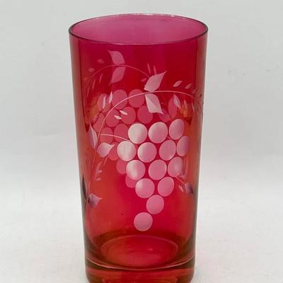 (8) Ruby Red Etched Glasses