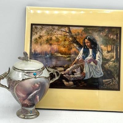 (2) Native American Art Pieces – Lee Bogle Music Box & F. Cross Print